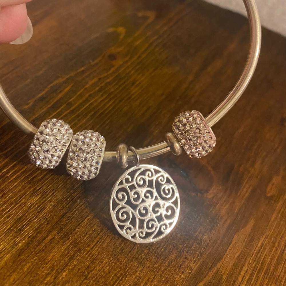 Solid Sterling Silver Ball-End Bangle & Sterling … - image 6